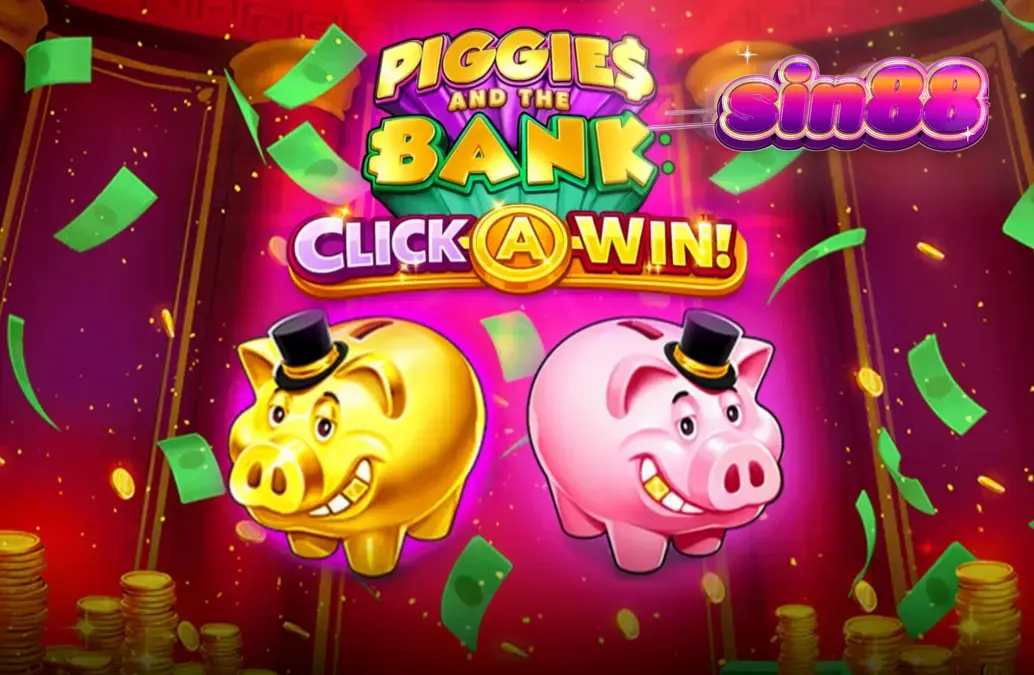 Giao diện trò chơi Piggies and the Bank: Click-A-Win với chú heo đội mũ chóp